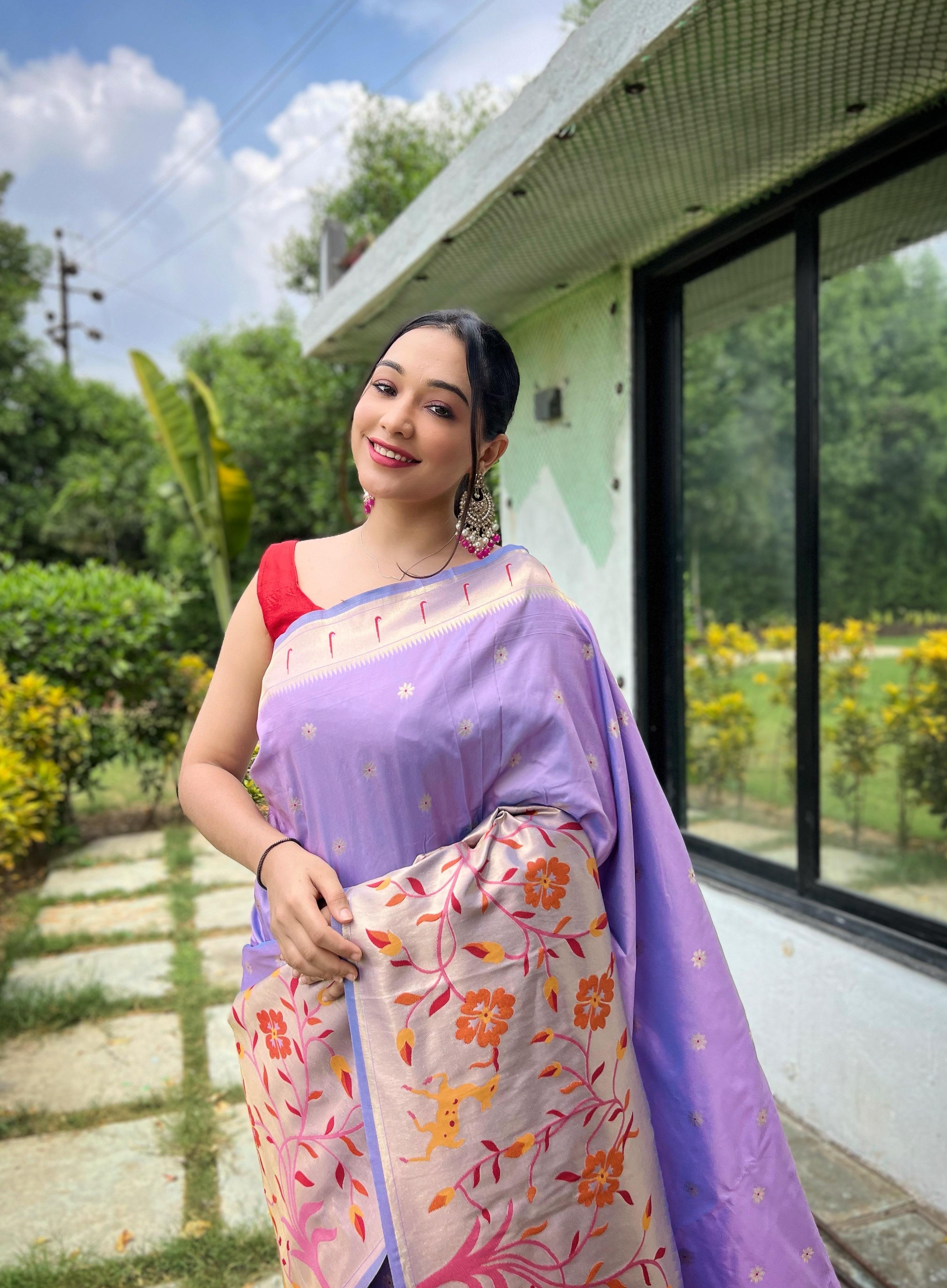 Lavender Pure Paithani Silk Saree