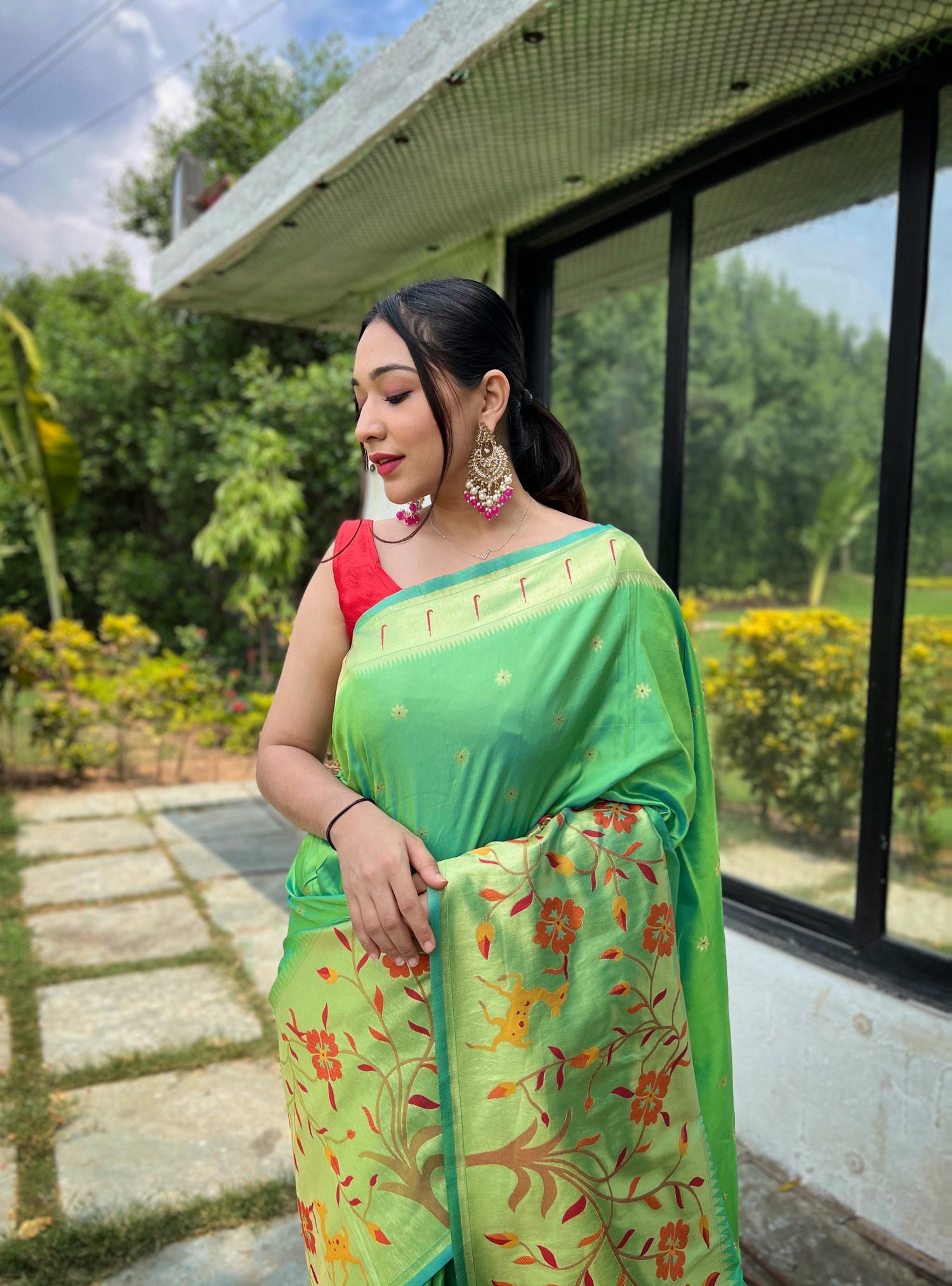 Green Pure Paithani Silk Saree Paithani Saree Anant Tex Exports Pvt.Ltd..