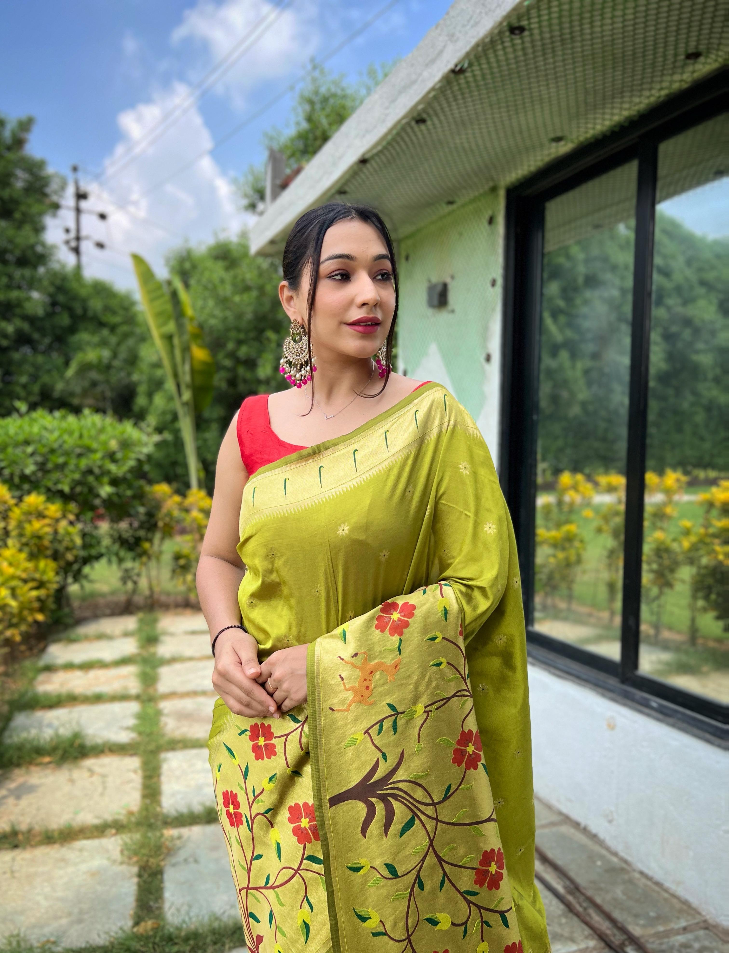 Mehandi Green Pure Paithani Silk Saree