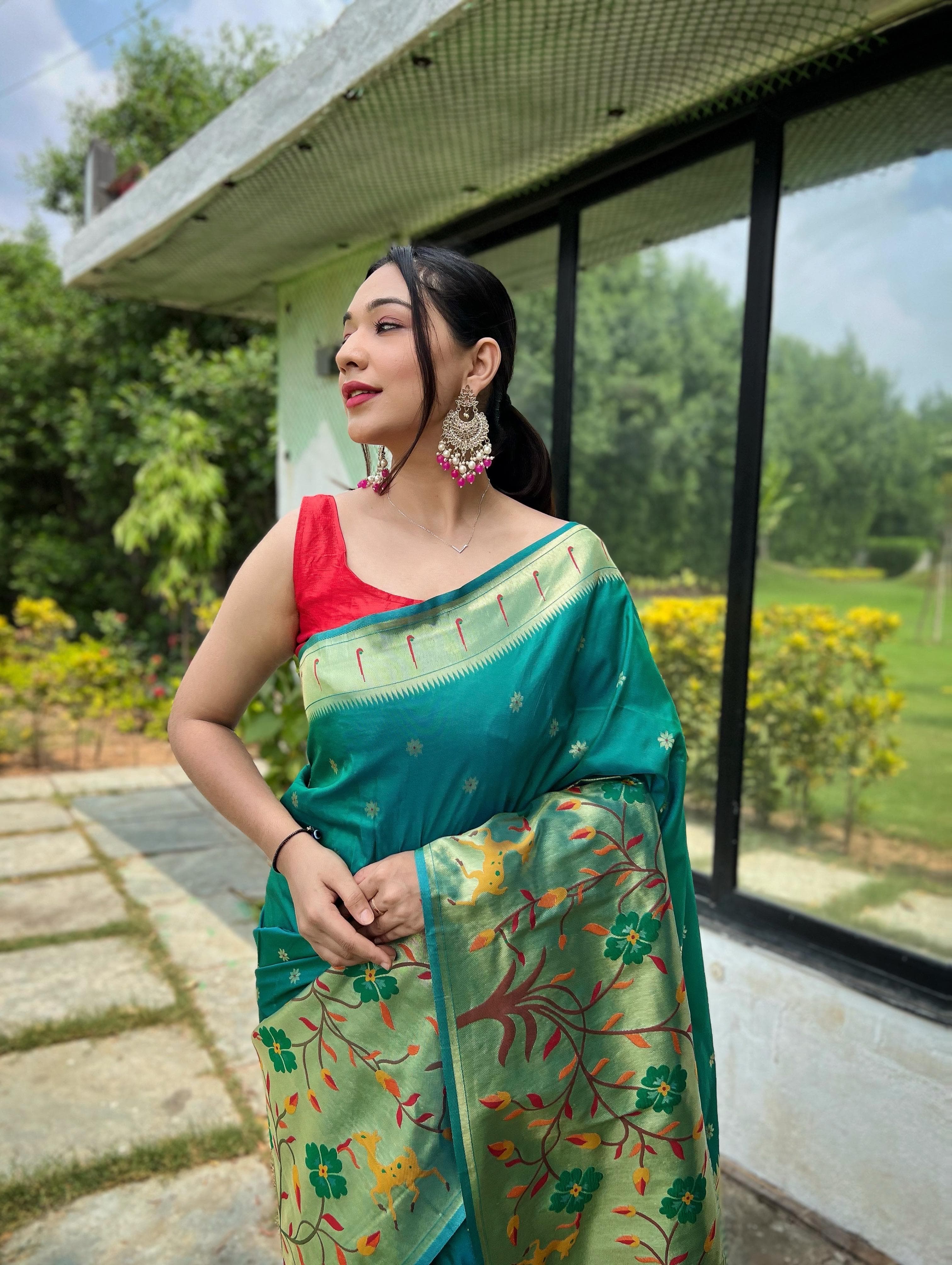 Green Pure Paithani Silk Saree Paithani Saree Anant Tex Exports Pvt.Ltd..