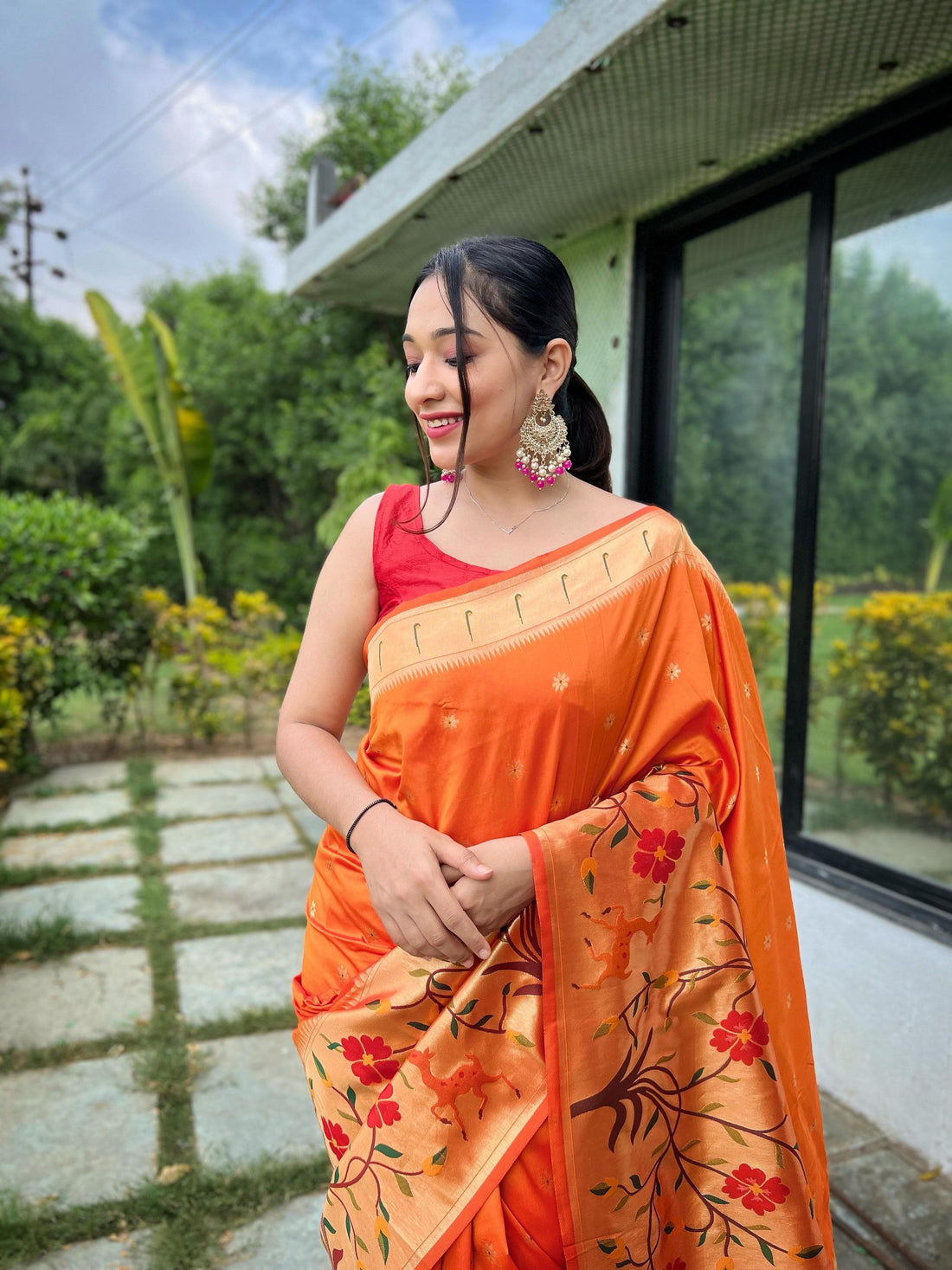 Orange Pure Paithani Silk Saree Paithani Saree Anant Tex Exports Pvt.Ltd..
