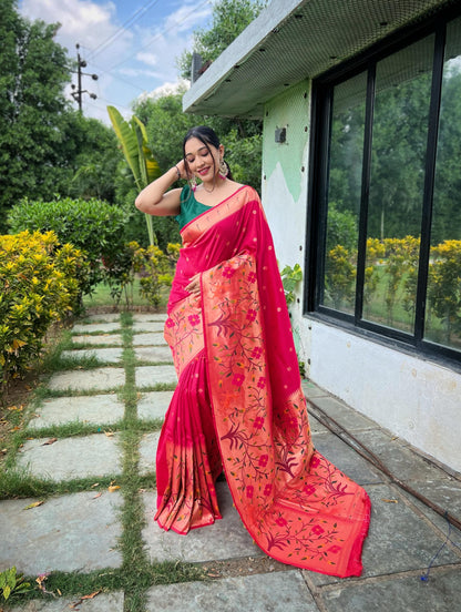 Red Pure Paithani Silk Saree Paithani Saree Anant Tex Exports Pvt.Ltd..