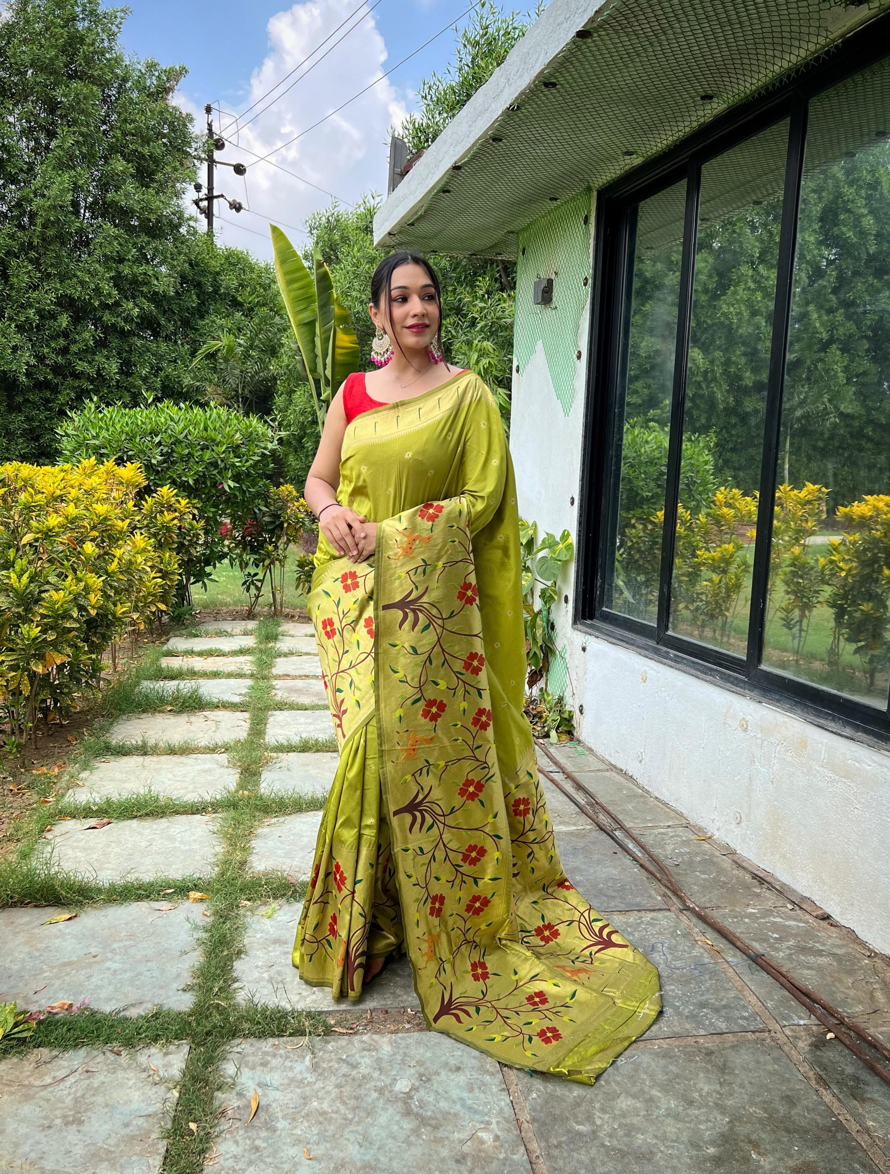 Mehandi Green Pure Paithani Silk Saree Paithani Saree Anant Tex Exports Pvt.Ltd..