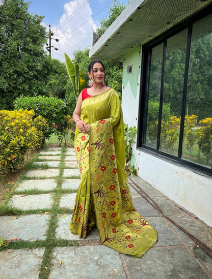 Mehandi Green Pure Paithani Silk Saree Paithani Saree Anant Tex Exports Pvt.Ltd..
