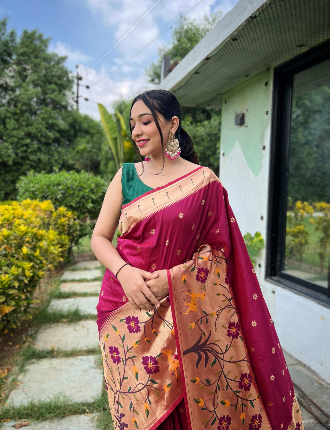 Wine Pure Paithani Silk Saree Paithani Saree Anant Tex Exports Pvt.Ltd..