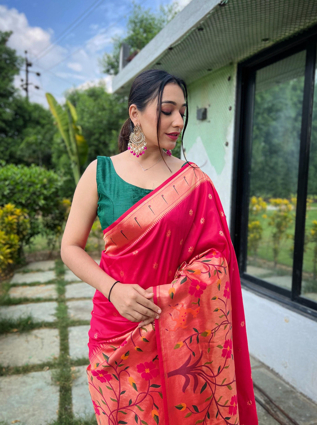 Red Pure Paithani Silk Saree Paithani Saree Anant Tex Exports Pvt.Ltd..