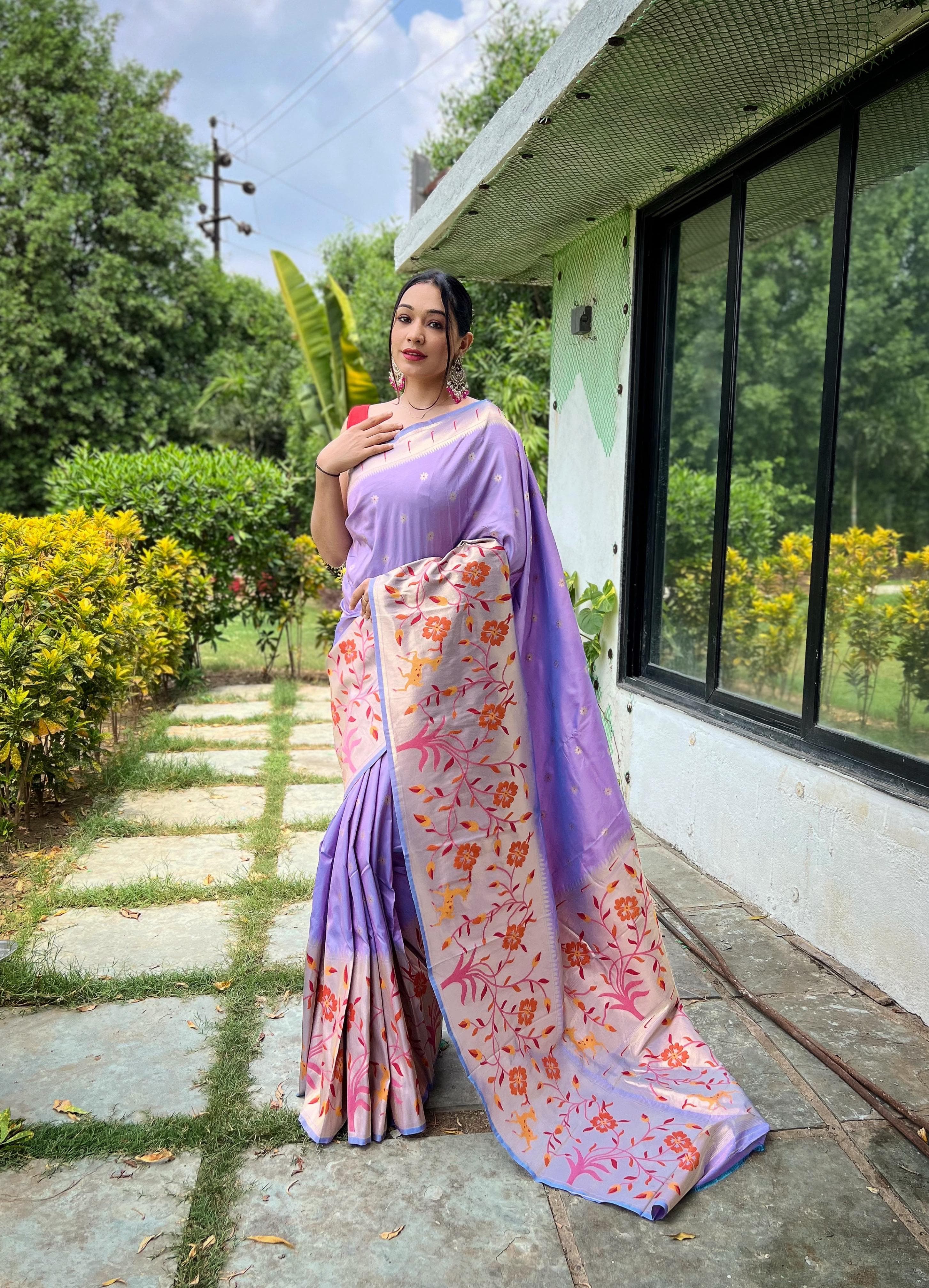 Lavender Pure Paithani Silk Saree