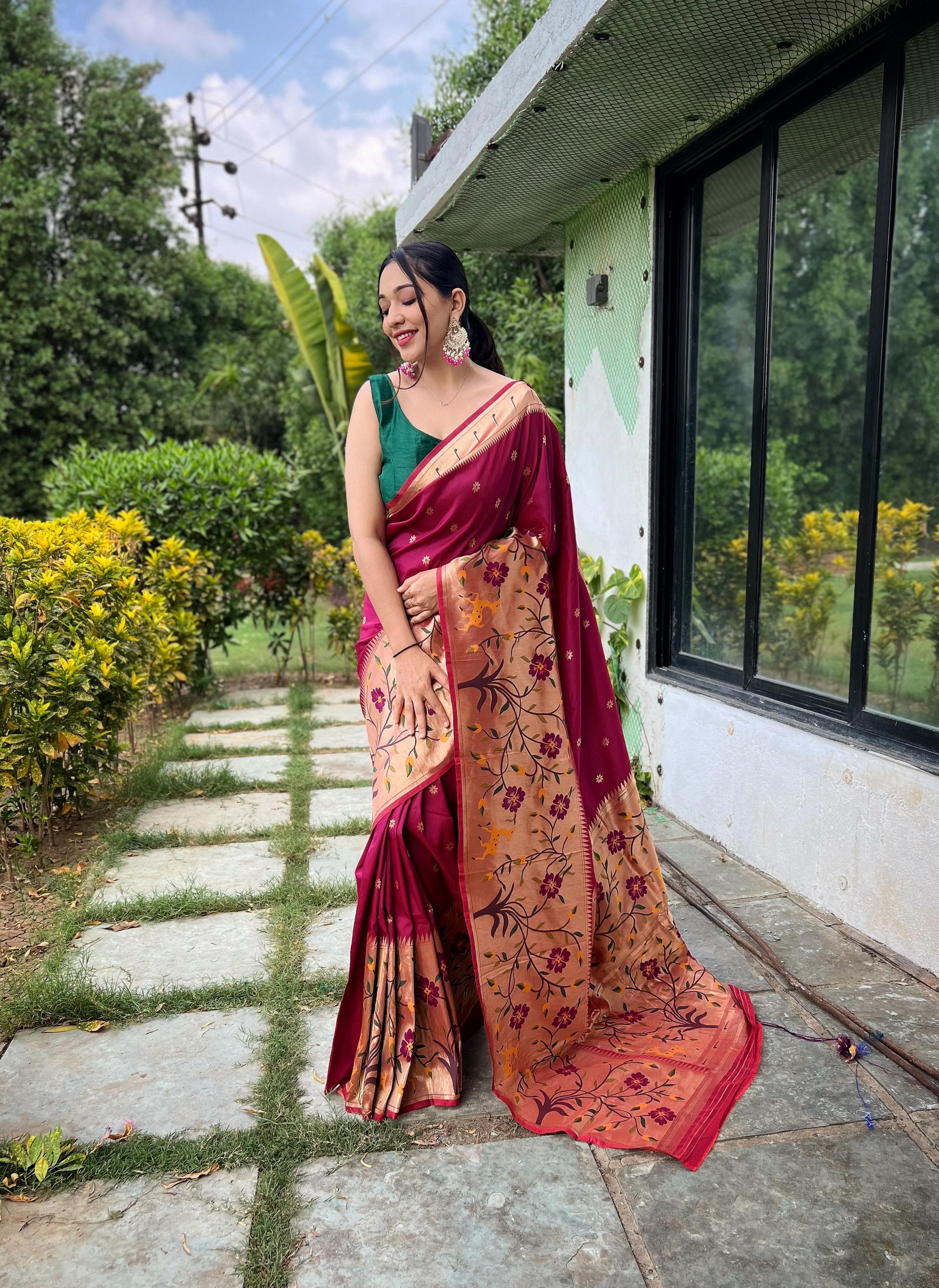 Wine Pure Paithani Silk Saree