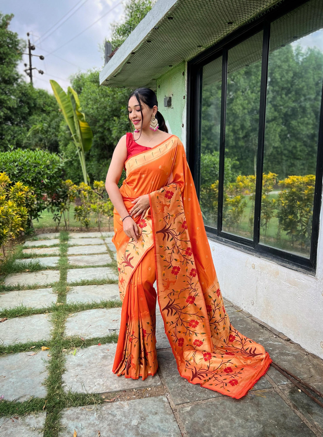 Orange Pure Paithani Silk Saree Paithani Saree Anant Tex Exports Pvt.Ltd..