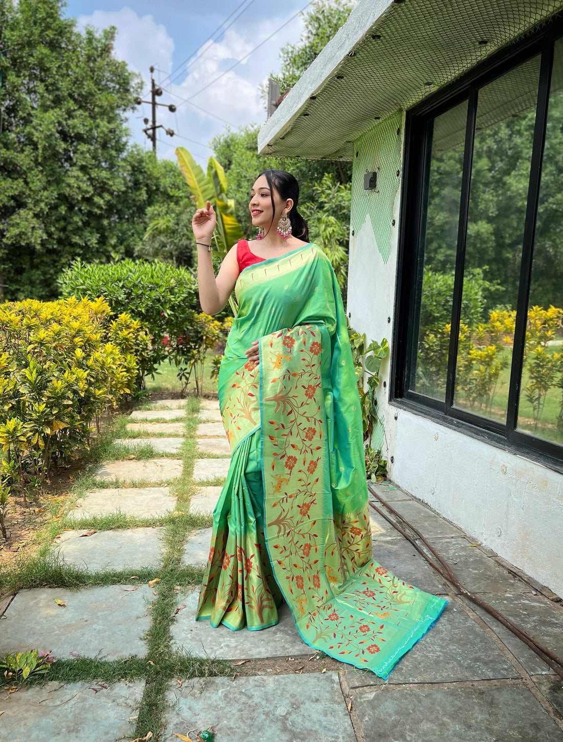 Green Pure Paithani Silk Saree Paithani Saree Anant Tex Exports Pvt.Ltd..