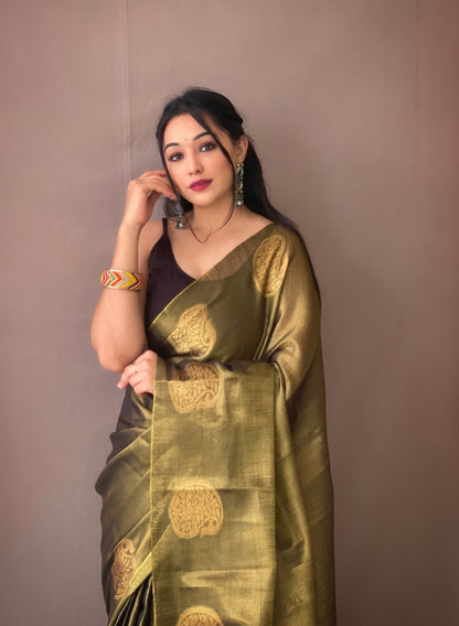 Mehandi Pure Tissue Silk Zari Weaving Tissue Saree Tissue Saree Anant Tex Exports Pvt.Ltd..