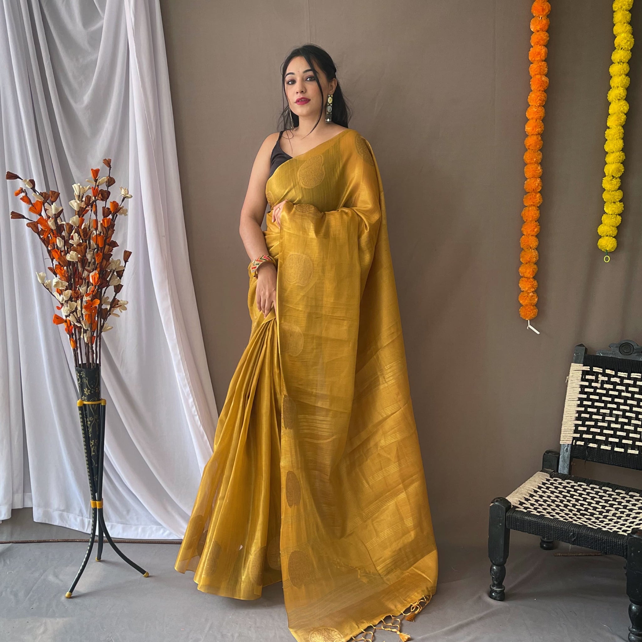 Mystic Gold Pure Tissue Silk Zari Weaving Tissue Saree