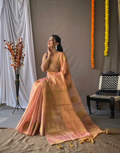 Peach Pure Tissue Silk Zari Weaving Tissue Saree Tissue Saree Anant Tex Exports Pvt.Ltd..