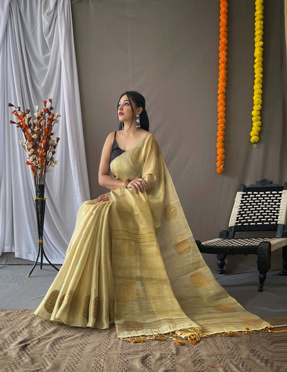 Beige Pure Tissue Silk Zari Weaving Tissue Saree Tissue Saree Anant Tex Exports Pvt.Ltd..
