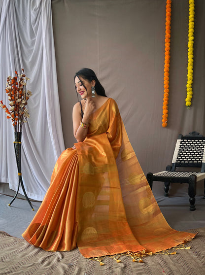 Orange Pure Tissue Silk Zari Weaving Tissue Saree Tissue Saree Anant Tex Exports Pvt.Ltd..
