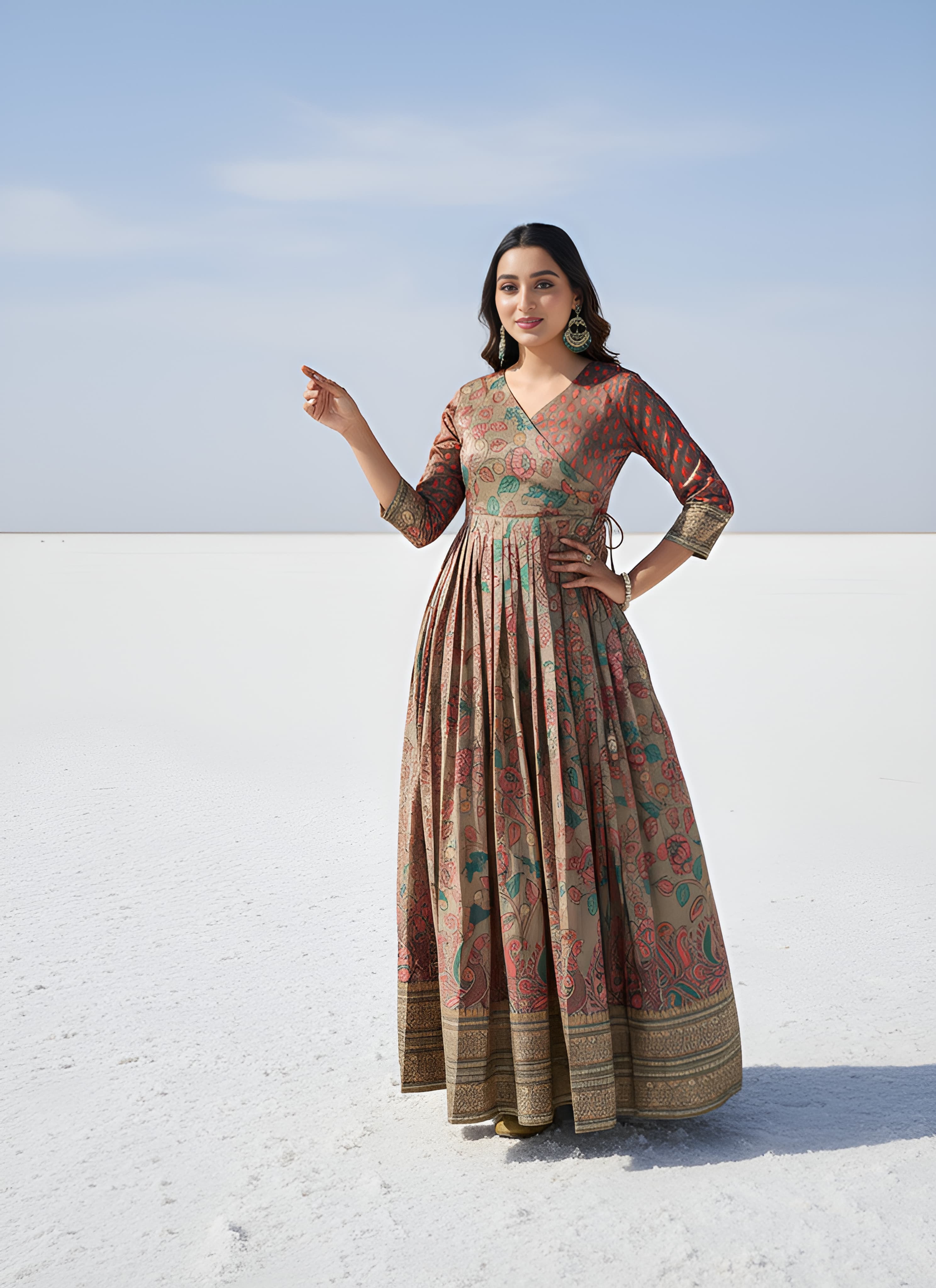 Being Green Pure Silk Blend Kalamkari Anarkali Gown