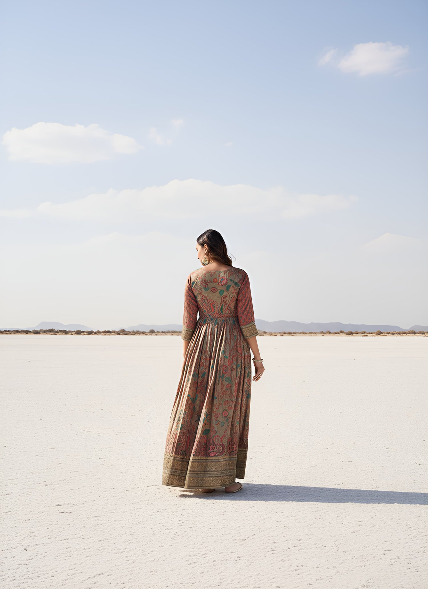 Being Green Pure Silk Blend Kalamkari Anarkali Gown Anarkali Gown Anant Tex Exports Pvt.Ltd..