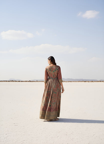 Being Green Pure Silk Blend Kalamkari Anarkali Gown Anarkali Gown Anant Tex Exports Pvt.Ltd..