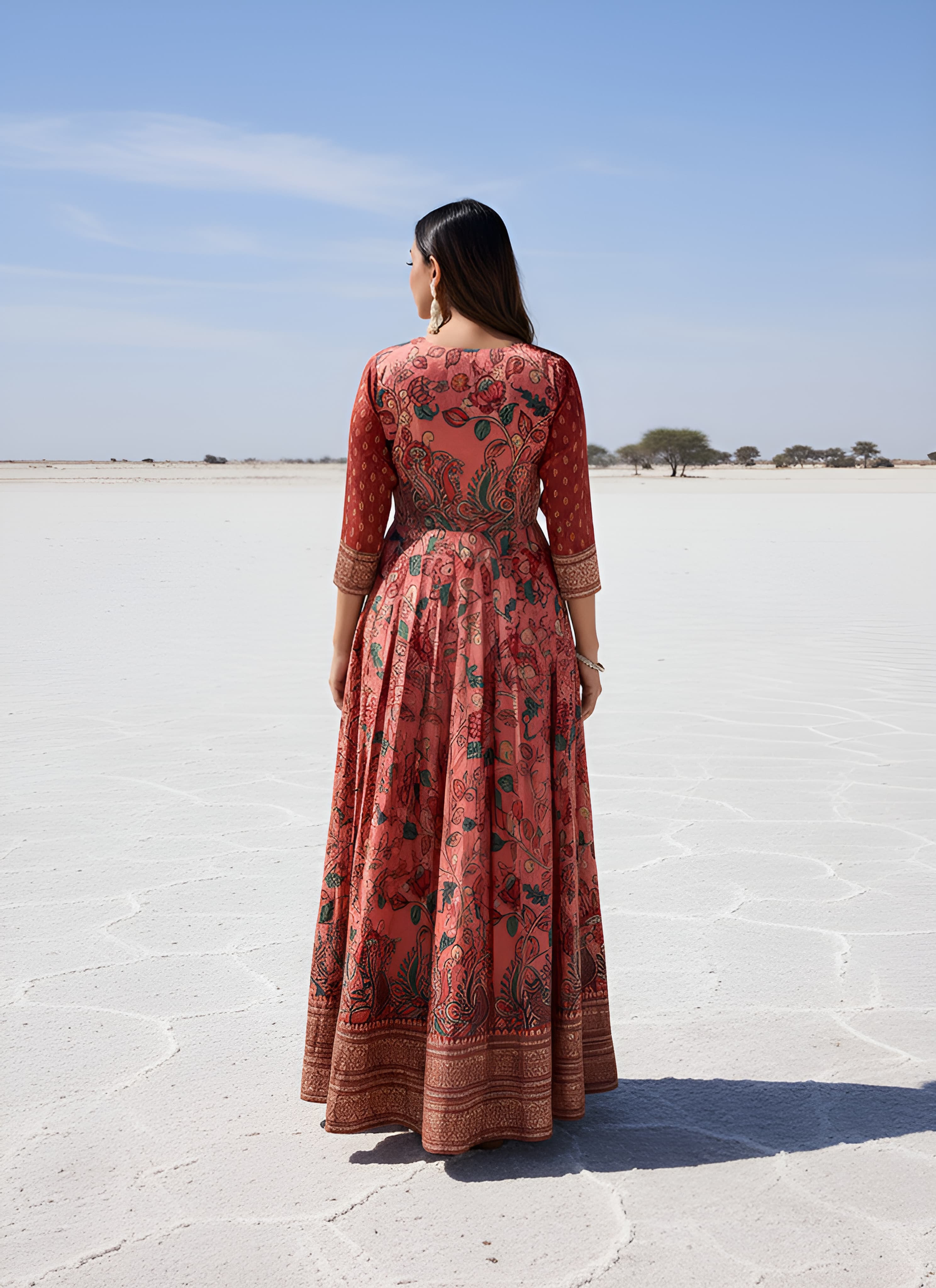 Peach Pure Silk Blend Kalamkari Anarkali Gown Anarkali Gown Anant Tex Exports Pvt.Ltd..