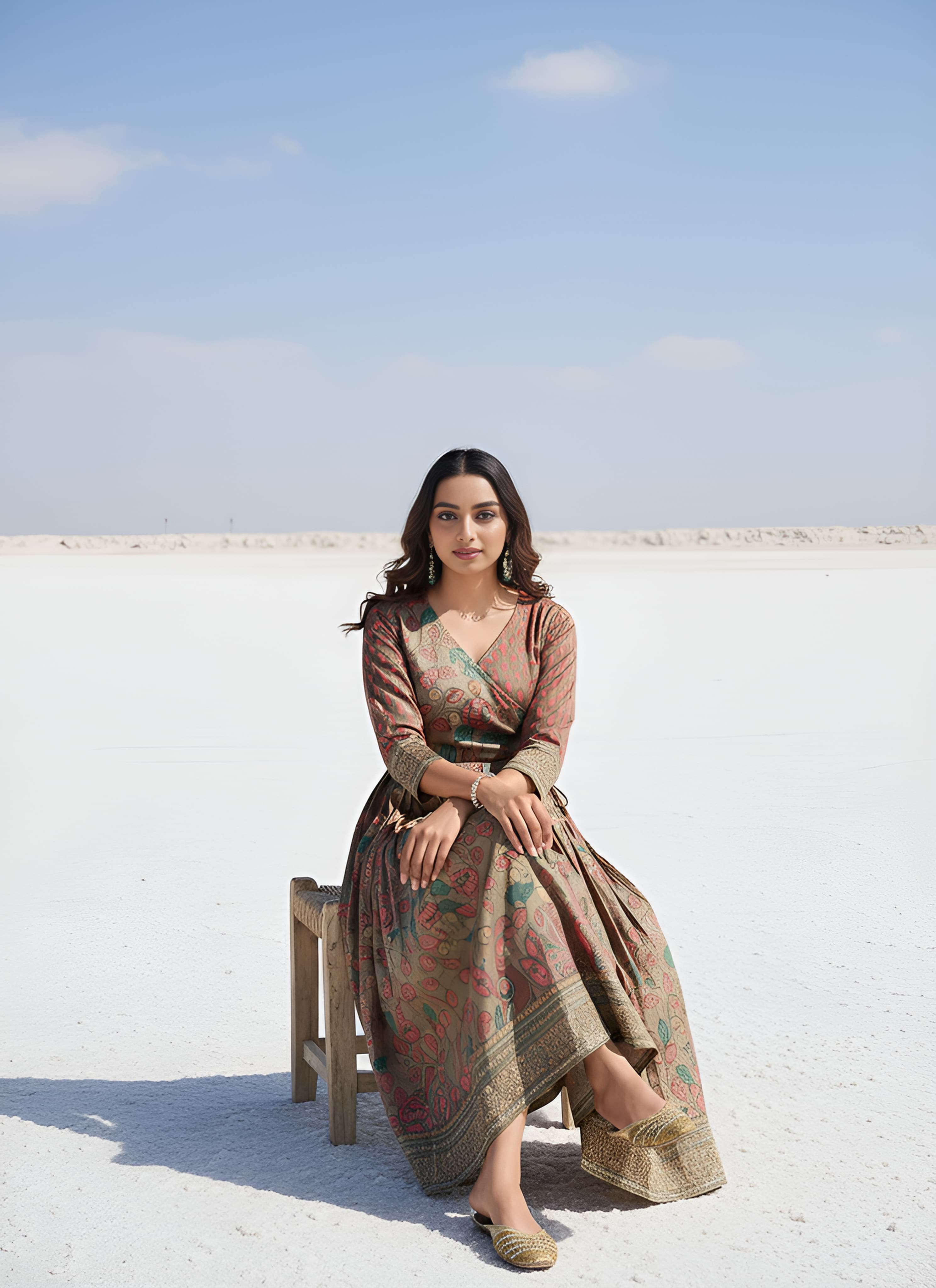 Being Green Pure Silk Blend Kalamkari Anarkali Gown
