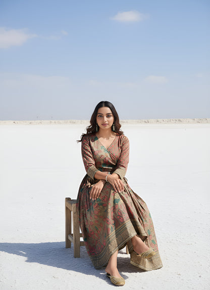 Being Green Pure Silk Blend Kalamkari Anarkali Gown Anarkali Gown Anant Tex Exports Pvt.Ltd..