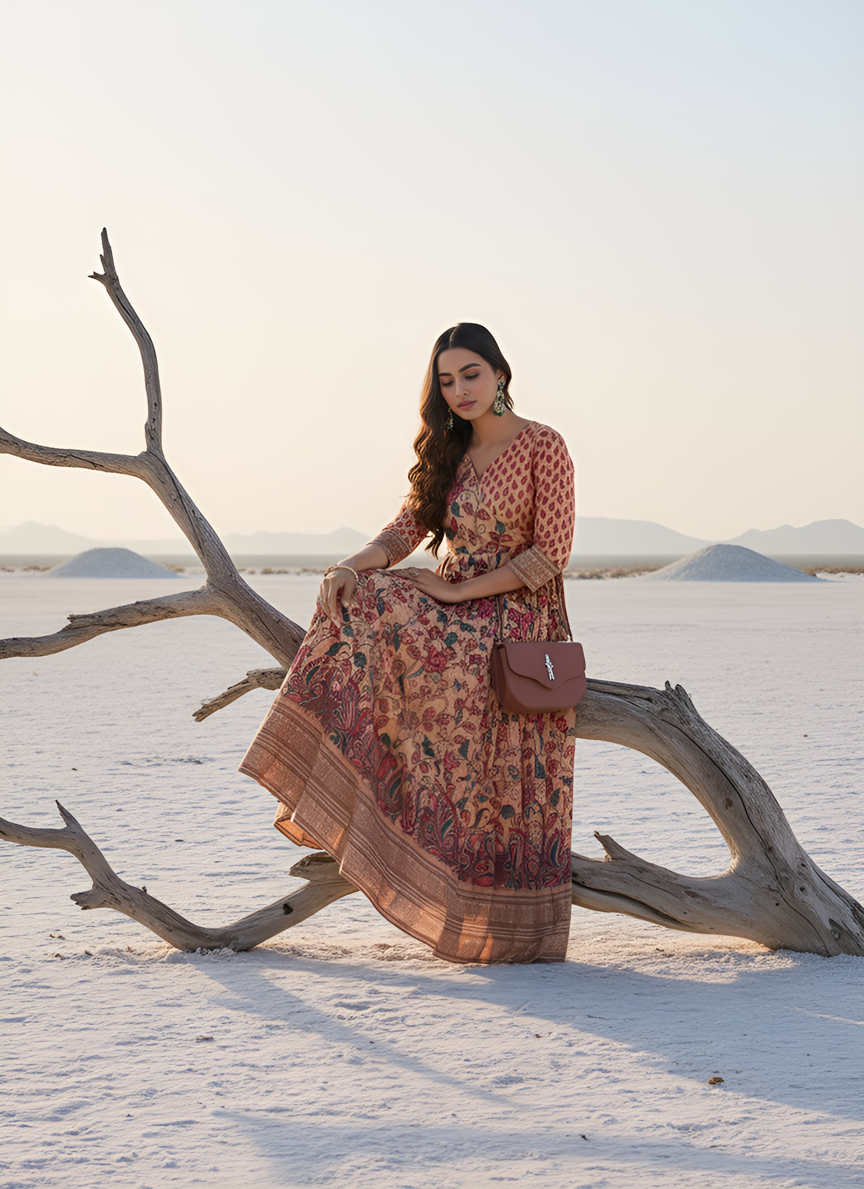 Salmon Peach Pure Silk Blend Kalamkari Anarkali Gown