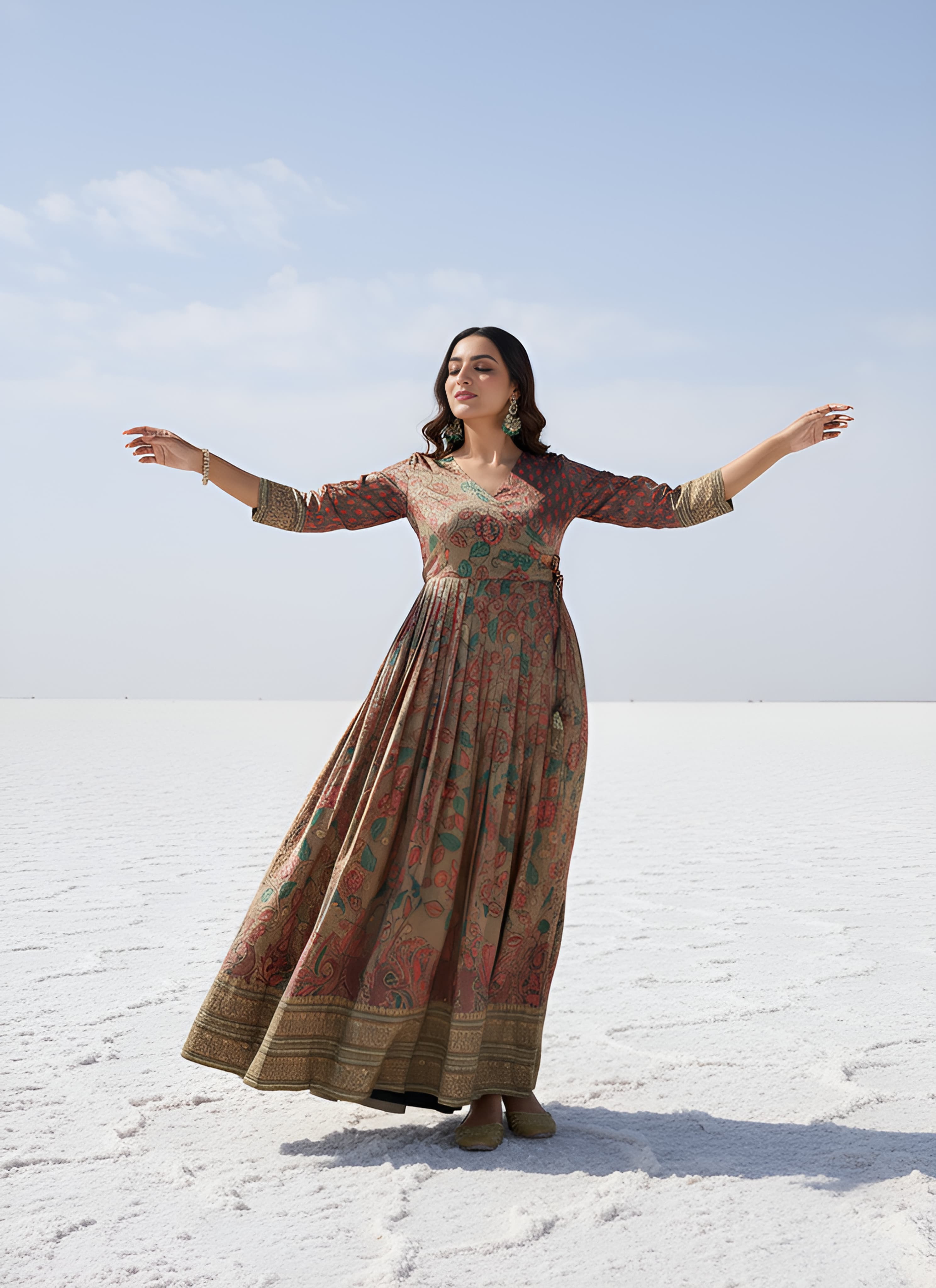 Being Green Pure Silk Blend Kalamkari Anarkali Gown Anarkali Gown Anant Tex Exports Pvt.Ltd..