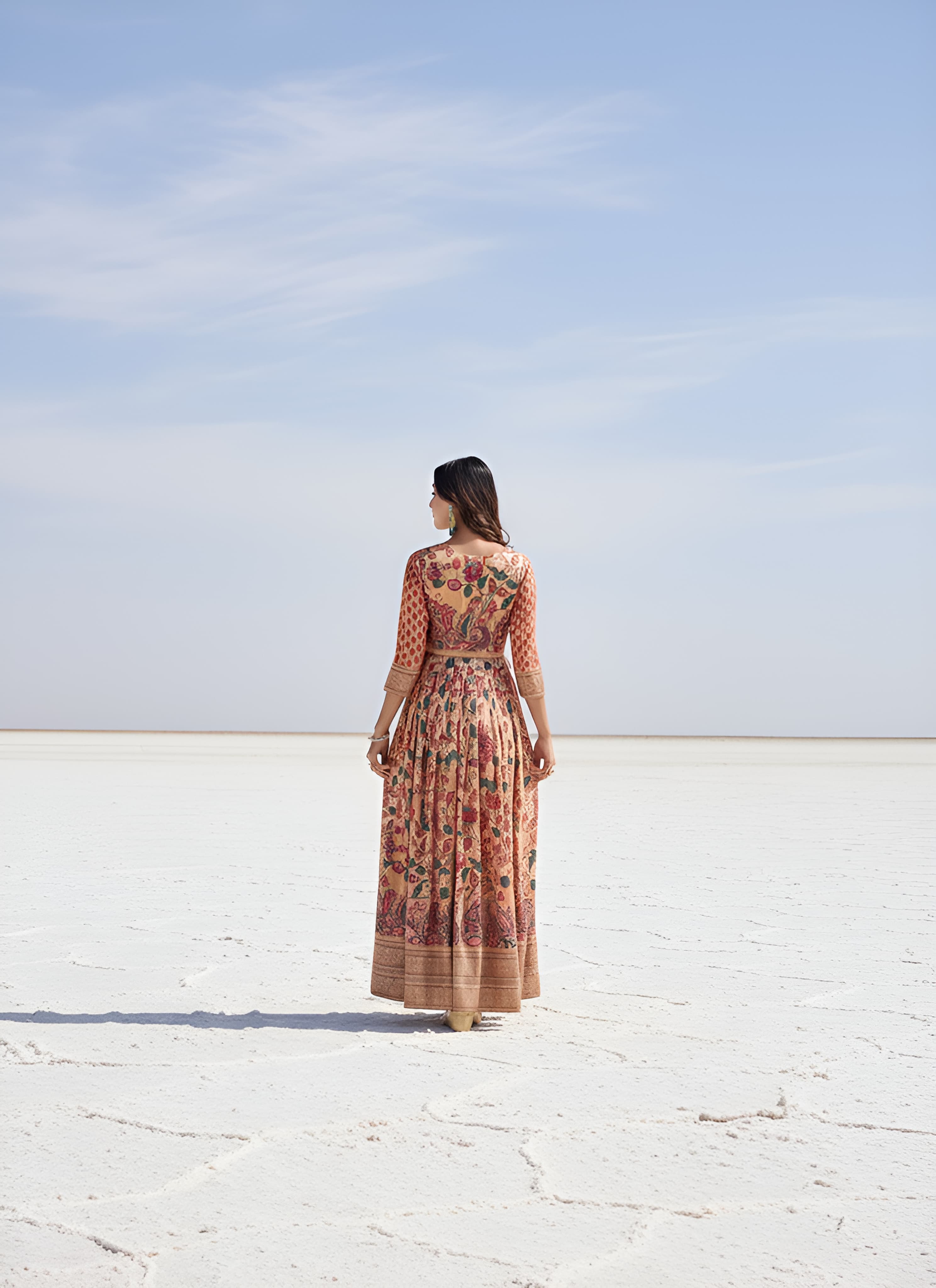 Salmon Peach Pure Silk Blend Kalamkari Anarkali Gown