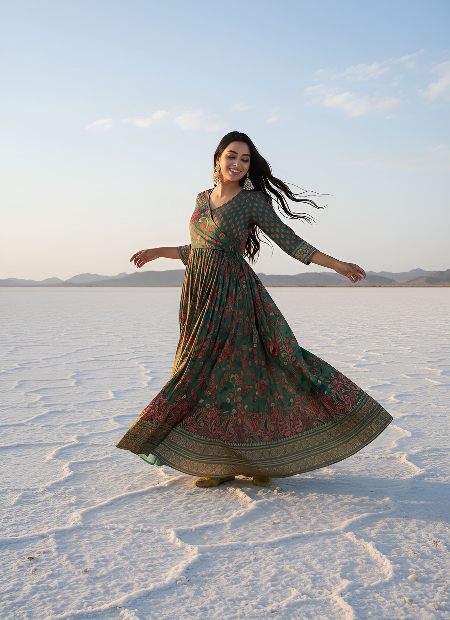 Green Pure Silk Blend Kalamkari Anarkali Gown Anarkali Gown Anant Tex Exports Pvt.Ltd..