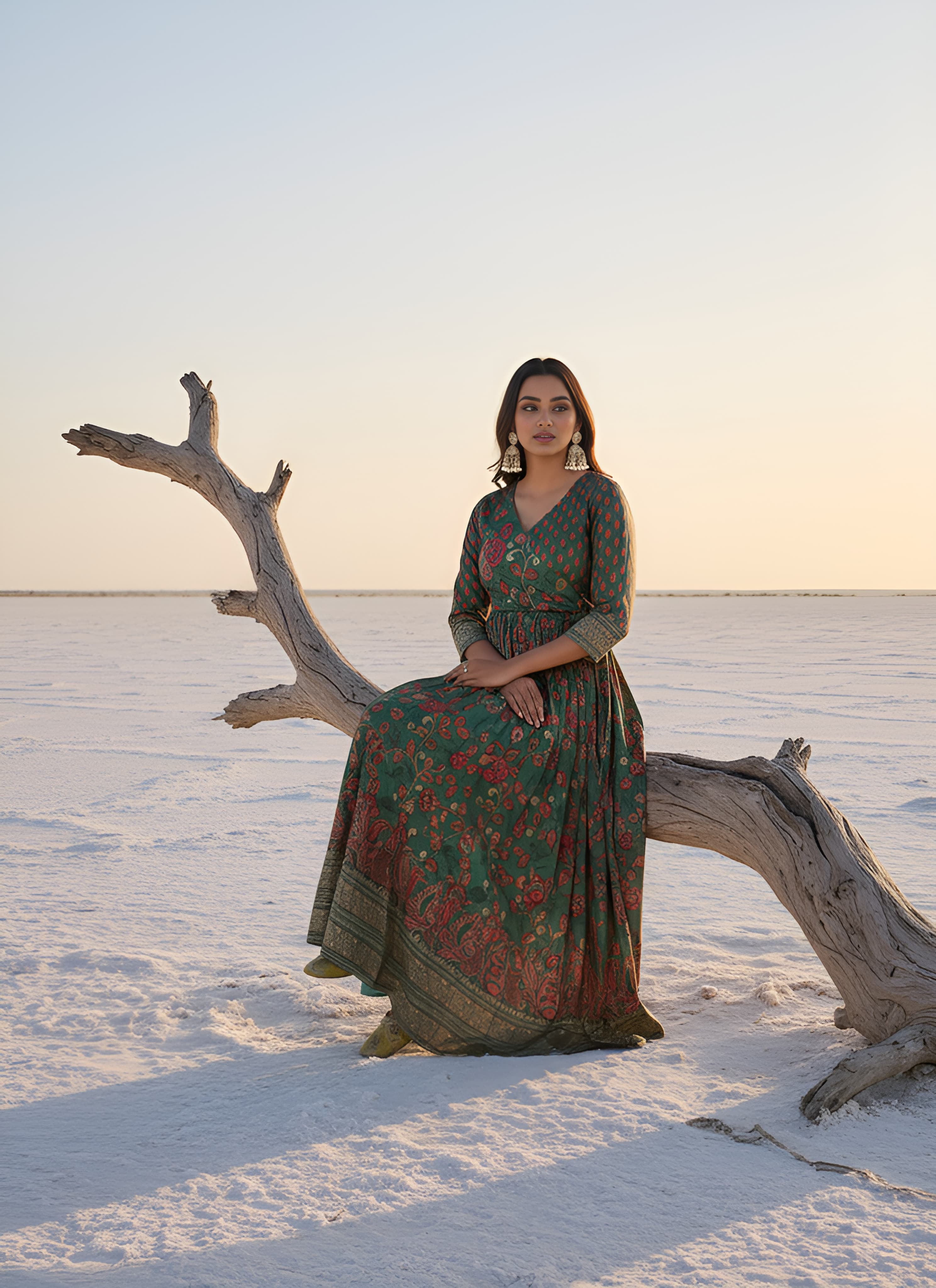 Green Pure Silk Blend Kalamkari Anarkali Gown