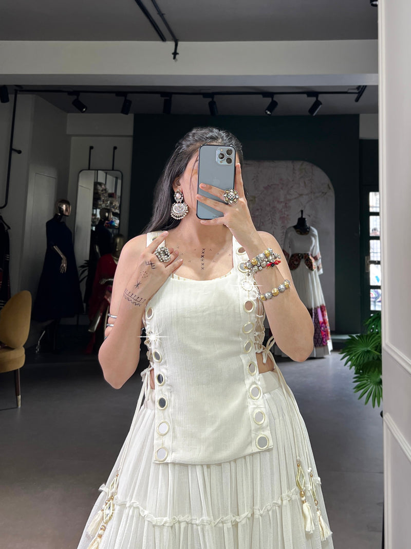 White Pure Rich Marble Navratri Lehenga Blouse