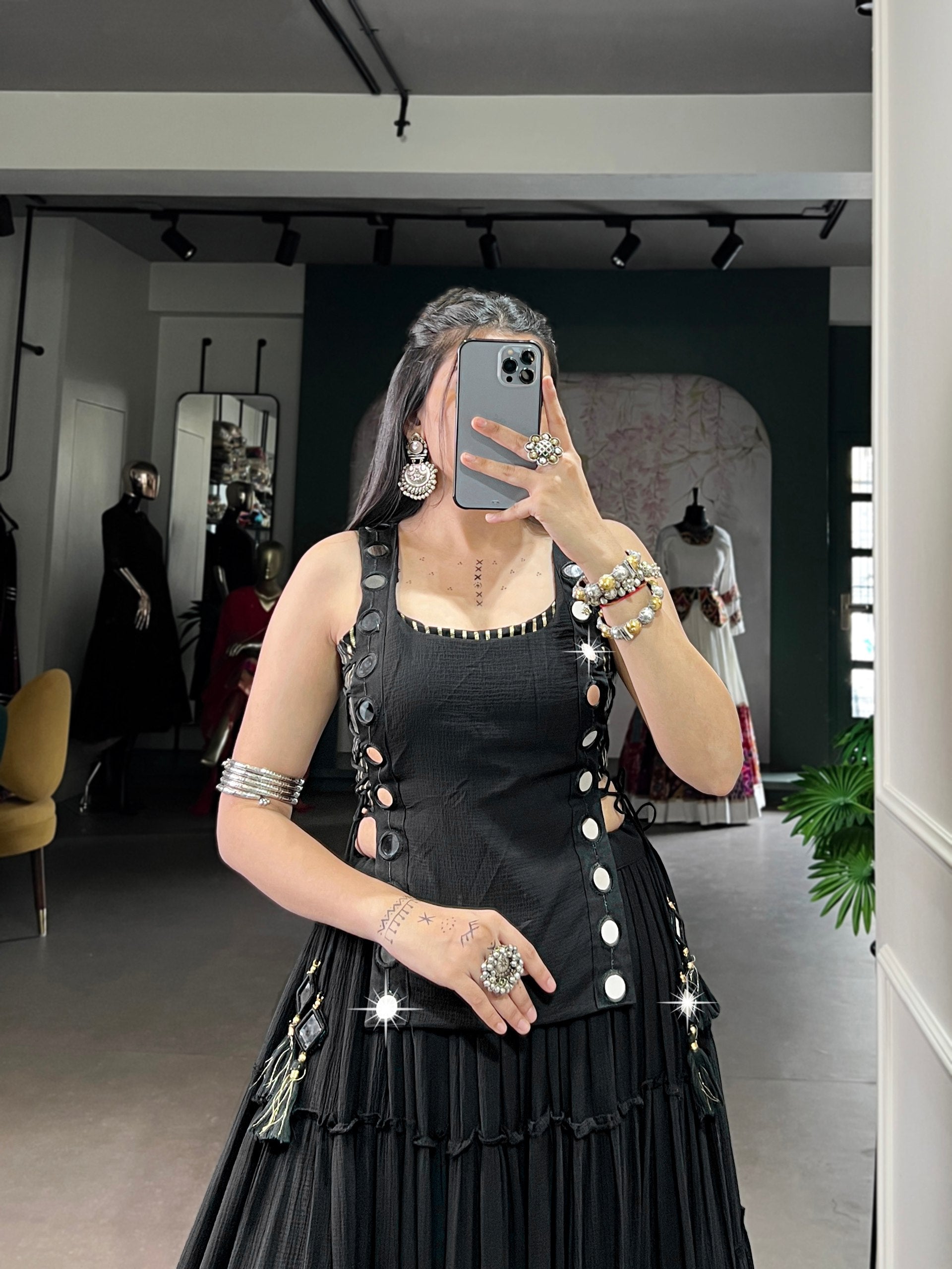 Black Pure Rich Marble Navratri Lehenga Blouse