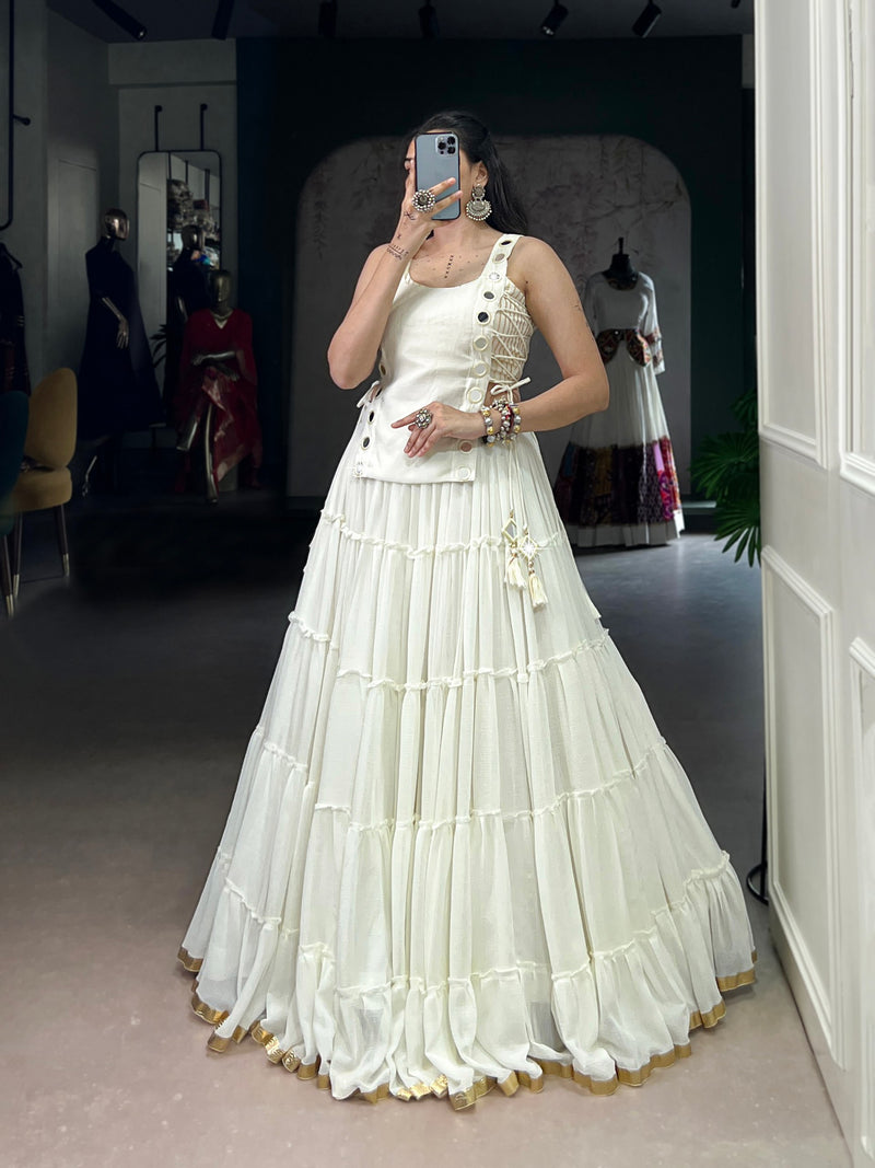 White Pure Rich Marble Navratri Lehenga Blouse