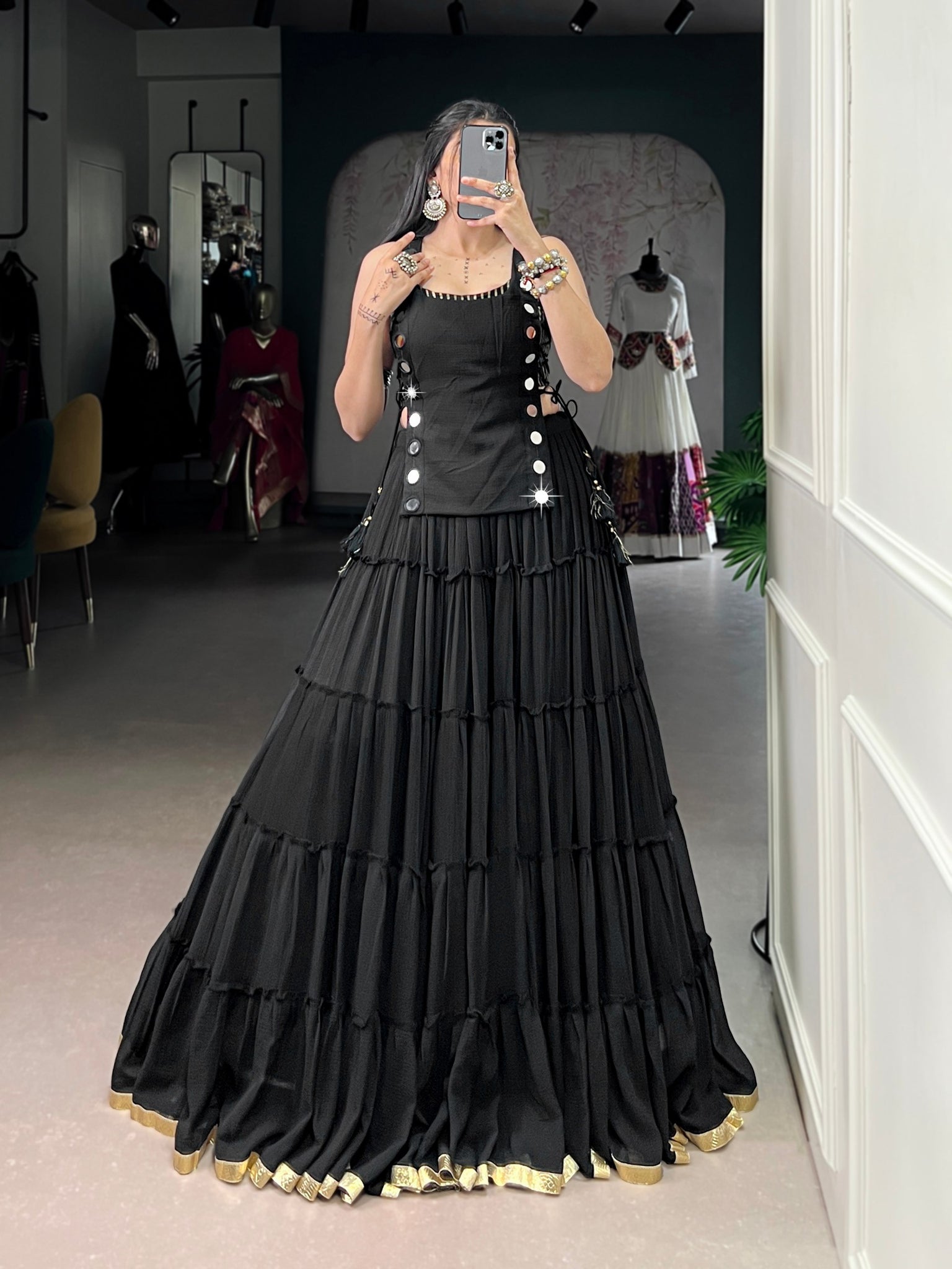 Black Pure Rich Marble Navratri Lehenga Blouse