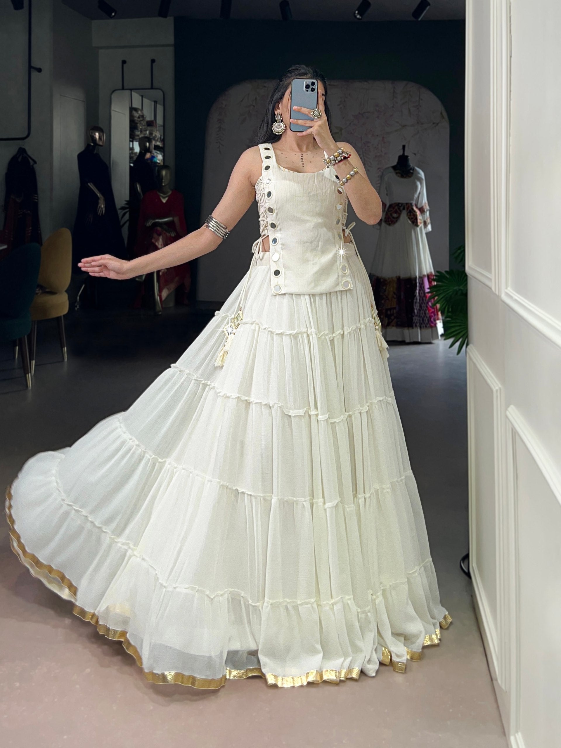 White Pure Rich Marble Navratri Lehenga Blouse Chaniya Choli Anant Tex Exports Pvt.Ltd..