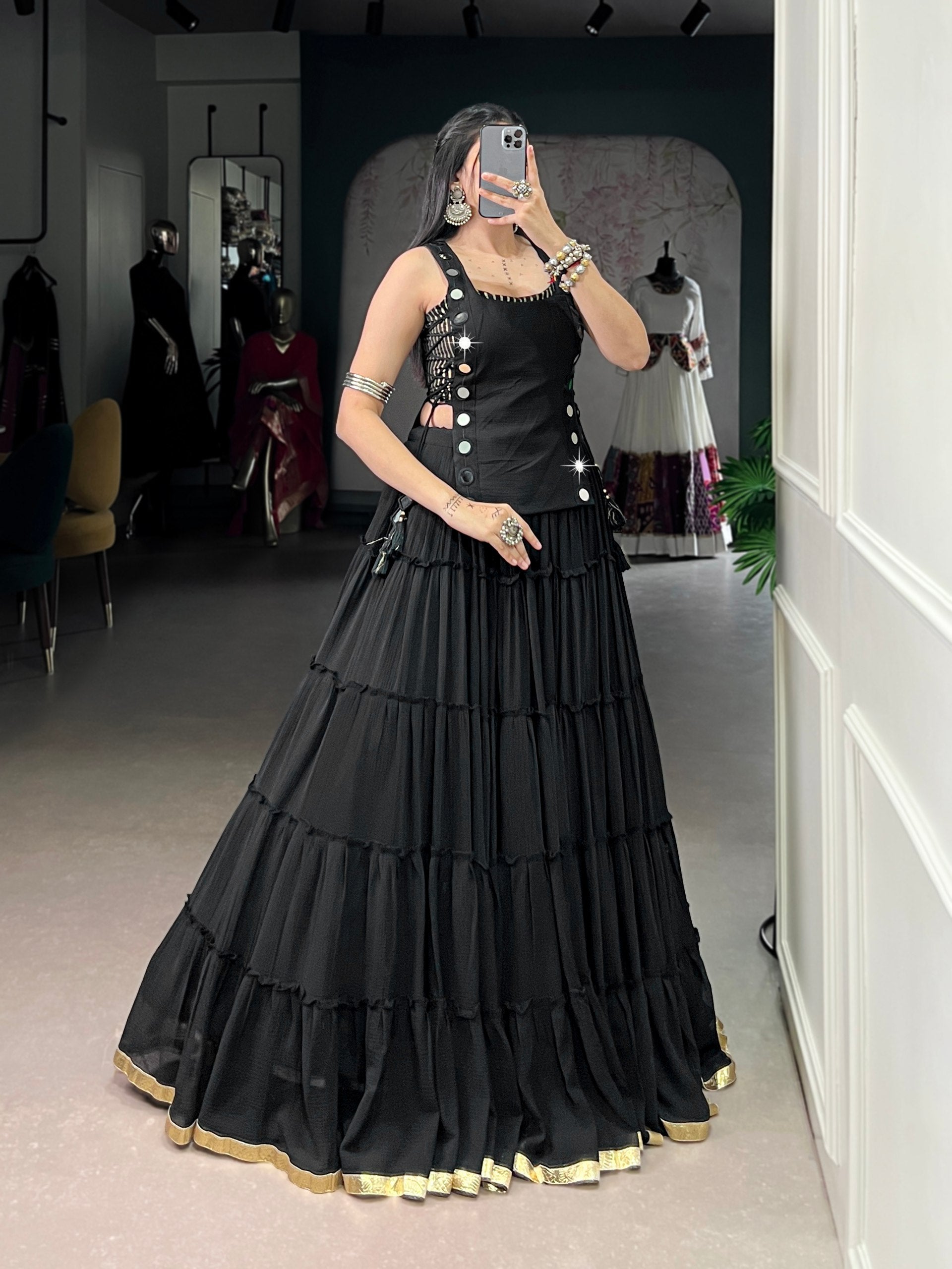 Black Pure Rich Marble Navratri Lehenga Blouse