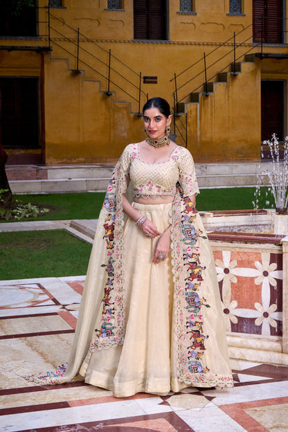 Off-white Pure Raspberry Silk Lehenga Choli Casual Lehenga choli Anant Tex Exports Pvt.Ltd..