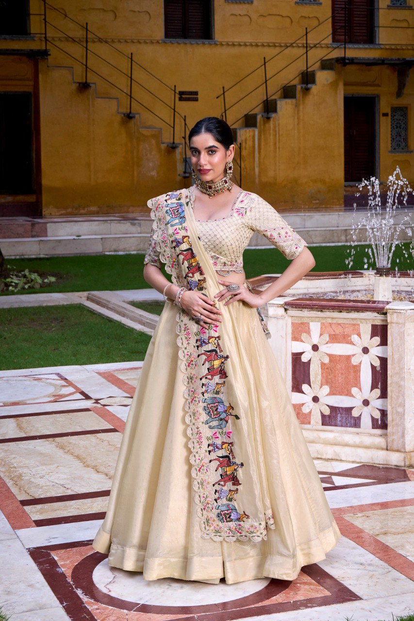 Off-white Pure Raspberry Silk Lehenga Choli Casual Lehenga choli Anant Tex Exports Pvt.Ltd..