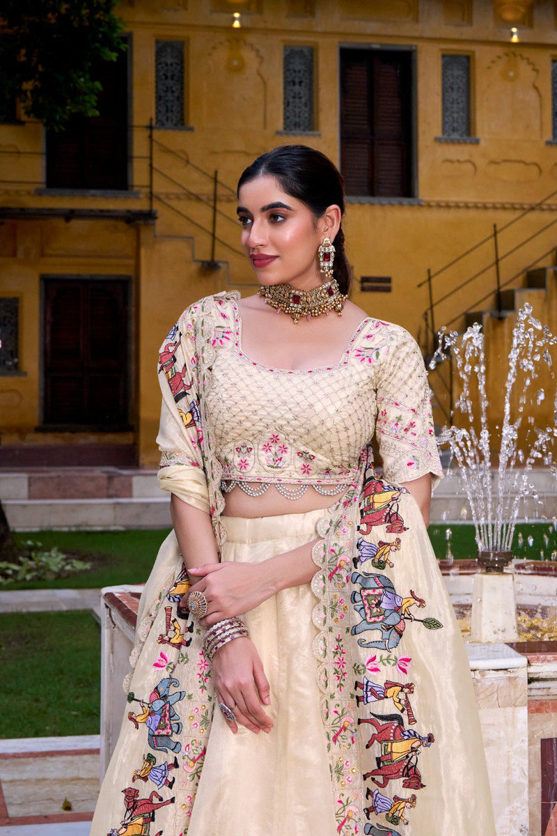 Off-white Pure Raspberry Silk Lehenga Choli