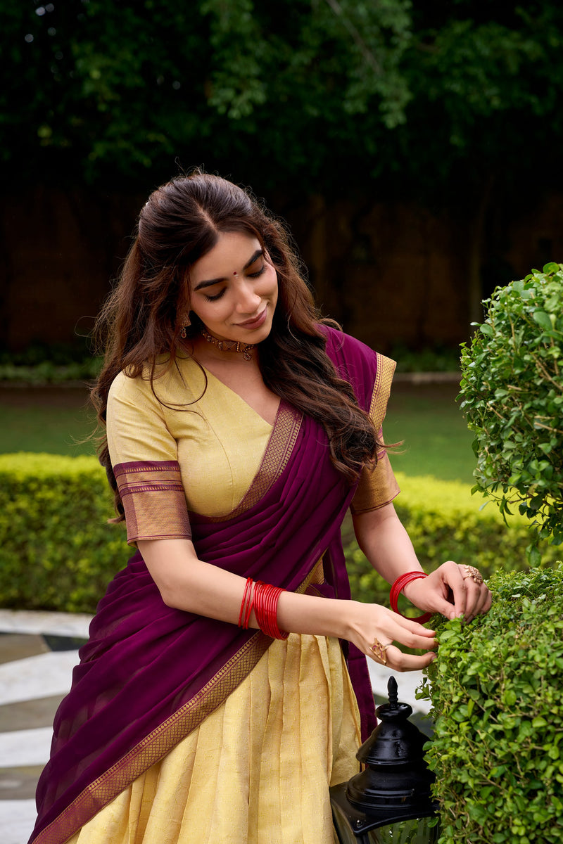 Brown Pure Kanchipuram Zari Weaving Lehenga Choli