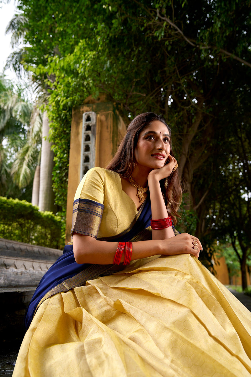 Blue Pure Kanchipuram Zari Weaving Lehenga Choli