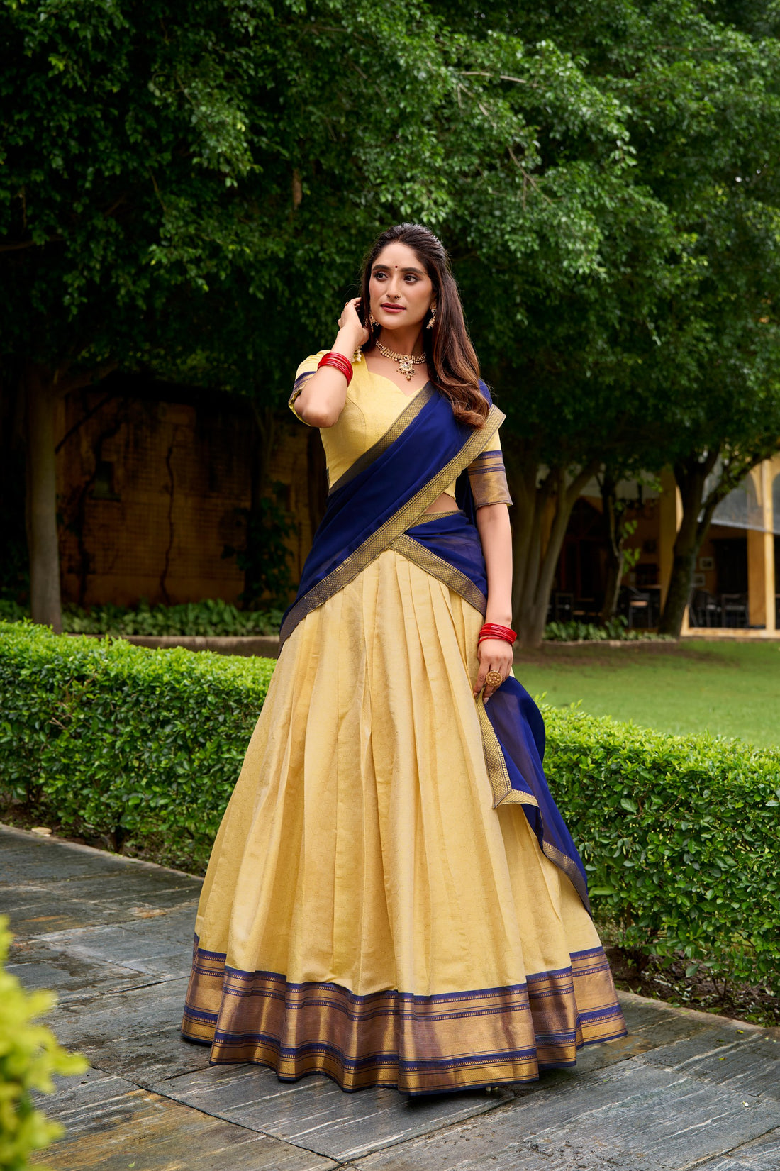 Blue Pure Kanchipuram Zari Weaving Lehenga Choli South Lehenga Choli Anant Tex Exports Pvt.Ltd..