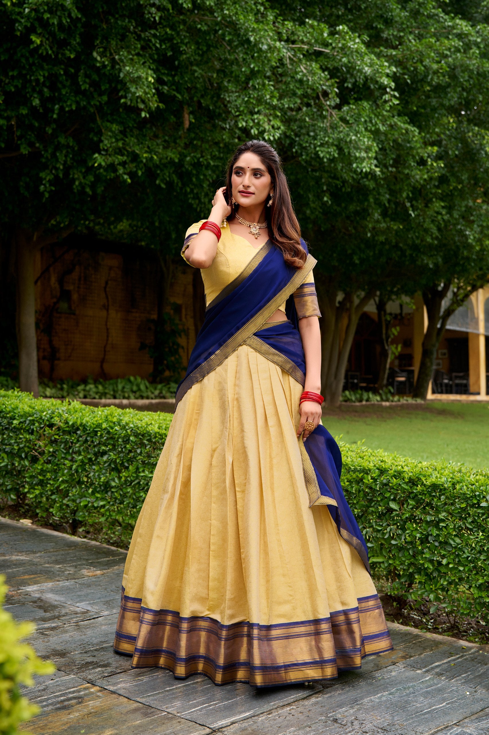 Blue Pure Kanchipuram Zari Weaving Lehenga Choli South Lehenga Choli Anant Tex Exports Pvt.Ltd..