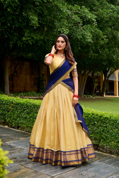 Blue Pure Kanchipuram Zari Weaving Lehenga Choli South Lehenga Choli Anant Tex Exports Pvt.Ltd..