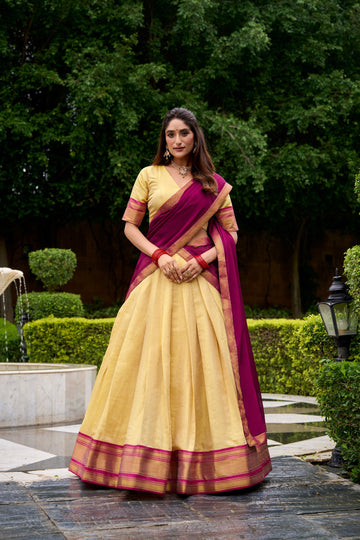 Pink Pure Kanchipuram Zari Weaving Lehenga Choli