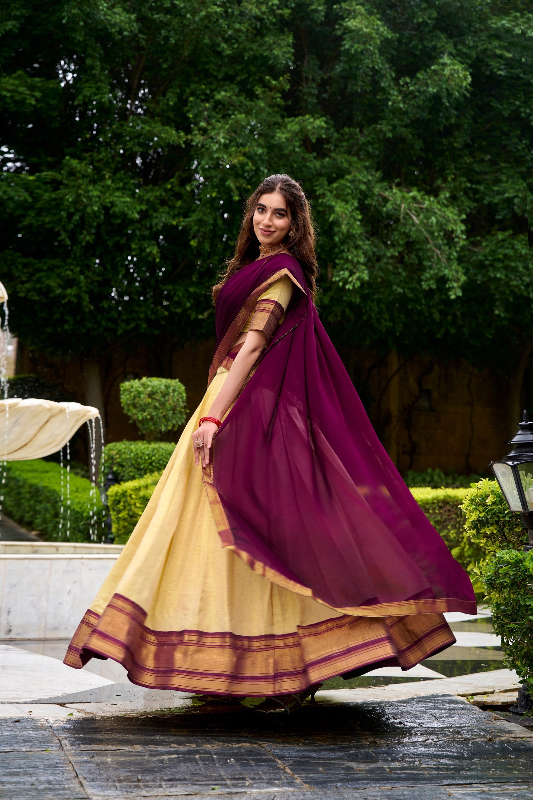 Brown Pure Kanchipuram Zari Weaving Lehenga Choli South Lehenga Choli Anant Tex Exports Pvt.Ltd..