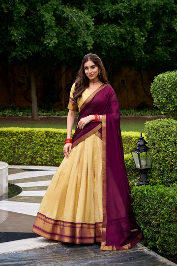 Brown Pure Kanchipuram Zari Weaving Lehenga Choli