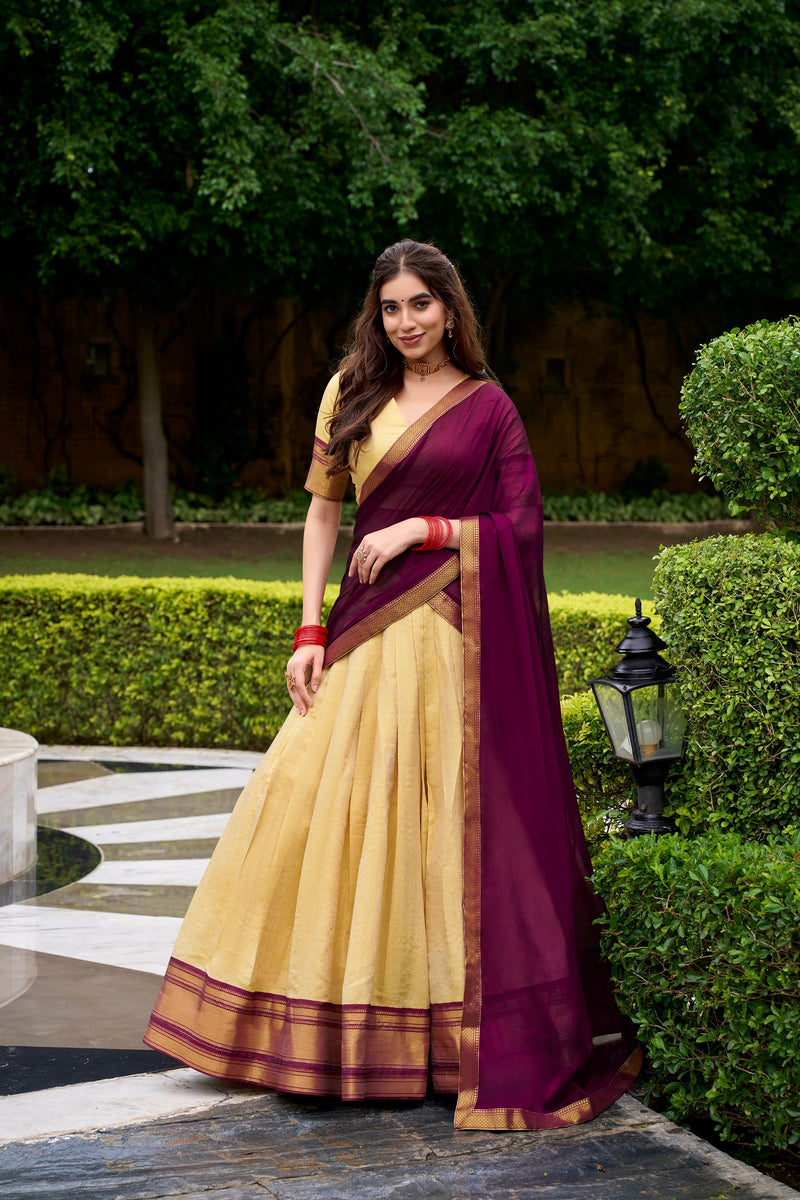 Brown Pure Kanchipuram Zari Weaving Lehenga Choli