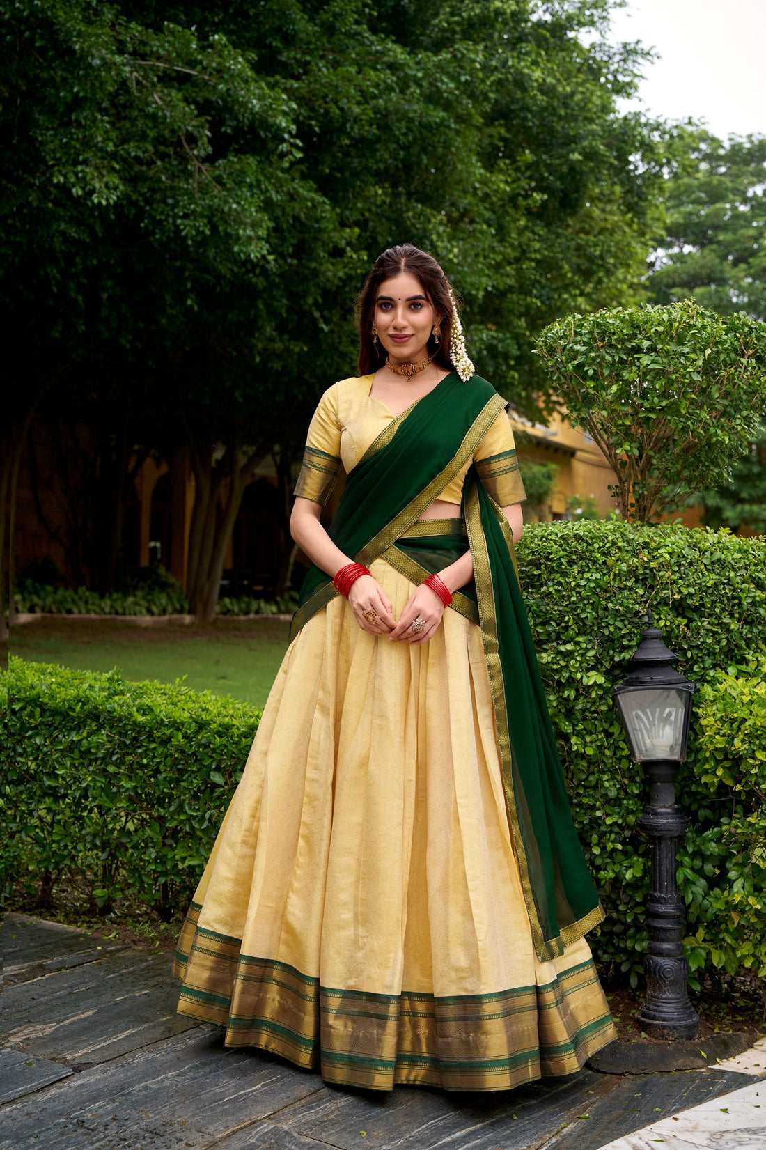 Green Pure Kanchipuram Zari Weaving Lehenga Choli South Lehenga Choli Anant Tex Exports Pvt.Ltd..