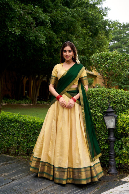 Green Pure Kanchipuram Zari Weaving Lehenga Choli South Lehenga Choli Anant Tex Exports Pvt.Ltd..